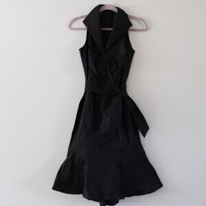 Tadashi‎ Collection Black Collared Surplice Neckline Belted Cocktail Dress 2